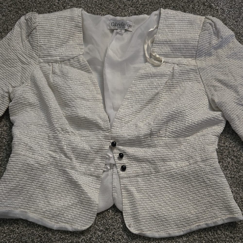 2 Piece Gabriella Sky Elegant Textured Blazer - With Matching Camiso- White